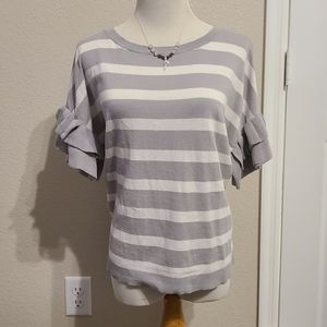 Ann Taylor Grey and White Striped Shirt Size L